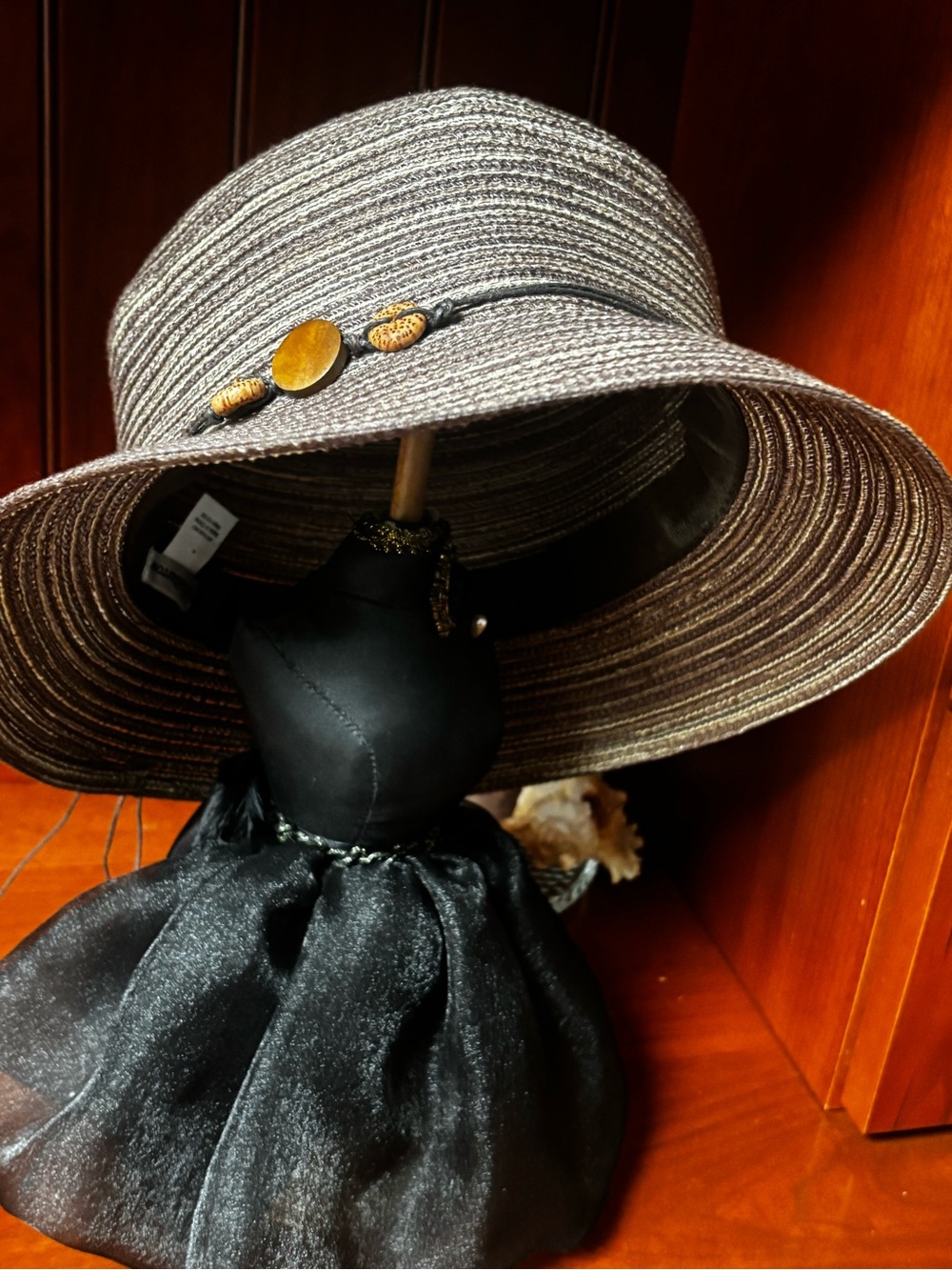 croft & barrow Brown Straw Sun Visor Hat with Bead Accent - Picture 3 of 11
